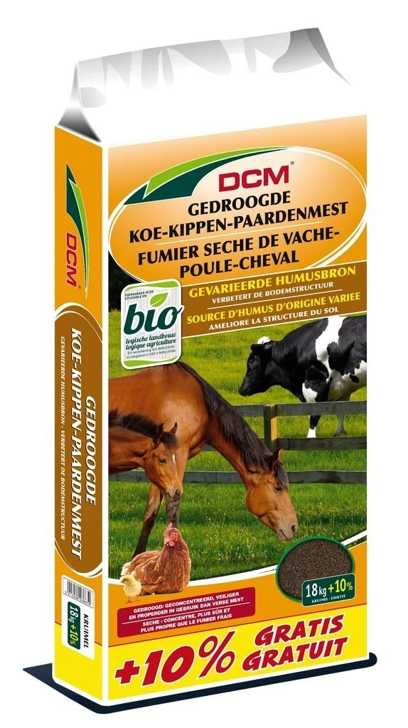 DCM Gedroogde Koe-Kippen-Paardenmest 3 DCM Gedroogde Koe-Kippen-Paardenmest