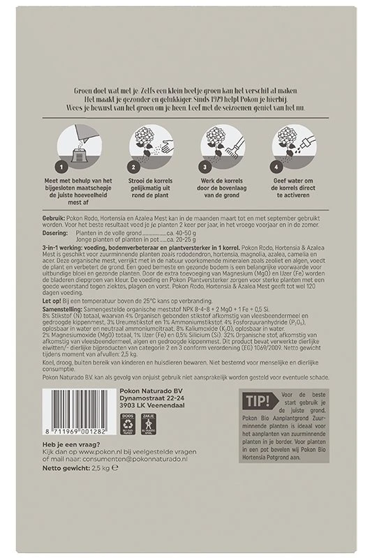 Pokon Rhododendron, Hortensia & Azalea Mest 2,5kg 4 Pokon Rhododendron, Hortensia & Azalea Mest 2,5kg - Afbeelding 2